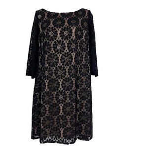 Jessica Howard Dress Women's Size 10 Knee Length Shift 3/4 Sleeve Black Lace - Picture 1 of 10
