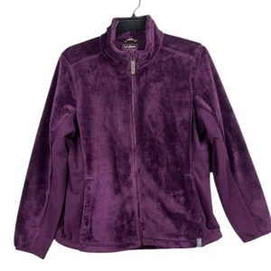 L.L. Bean Womens Jacket Full Zip Size Large Faux Fur Purple Pockets Adjustable - Picture 1 of 10