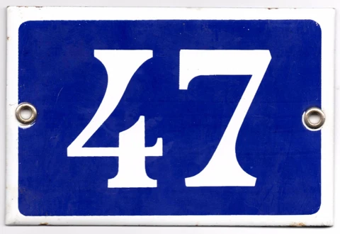 Old blue French house number 47 door gate plate plaque enamel metal sign steel Cover