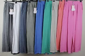 NEW LADIES SUMMER 2024 LIGHTWEIGHT 2 POCKETS COMFY WIDE LEG PALAZZO TROUSERS - Picture 1 of 11