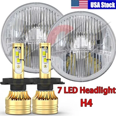 AQJ Pair 7" Inch Round LED  Headlights WHITE For Jeep Wrangler TJ CJ JK LJ - Image 1 of 4