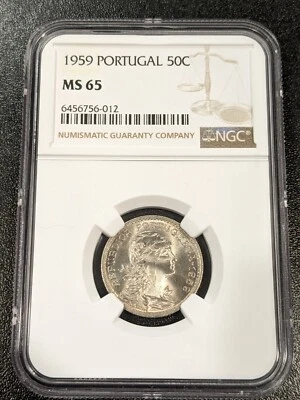 1959 MS65 Portugal 50 Centavos UNC NGC KM 577 - Image 1 of 2