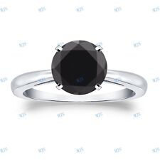 3CT Round Lab-Created Black Spinel Set Solitaire Engagement Ring in 925 Silver