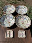 4 Vintage Chinese Famille Rose Bowls And 2 Divided Sauce Dishes