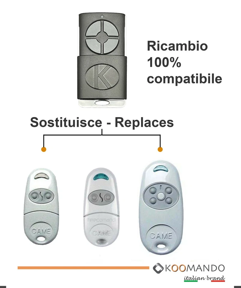 KOOMANDO Telecomando apricancello Multikoo Slide compatibile con Came TOP432SA TOP434SA