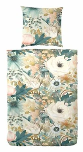 Primera Mako-Satin Bettwäsche 155x220 Blüten Rosen weiß creme petrol 243230-51 - Bild 1 von 3