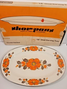 SankoWare SHOWPANS Porcelain Cookware Orange Poppies Serving Tray MCM -1970’s - Picture 1 of 18
