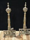 Antique Victorian Style Pair Of Adjustable Bronze Fireplace Andirons Firedogs
