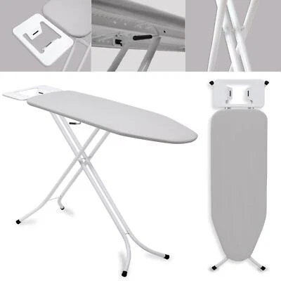 Ironing Board Folding Adjustable Non Slip Feet With Iron Rack Cover Grey White - Image 1 of 4