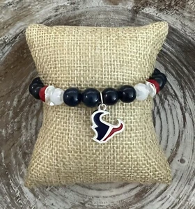 Pulsera de fútbol hecho a mano para mujer Houston Texans azul marino, rojo, blanco, plata” - Imagen 1 de 1