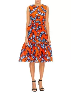 Vestido CAROLINA HERRERA '19 Naranja Coral Azul Estampado Floral Sin Mangas en Niveles 10 - Imagen 1 de 6