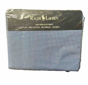 Ralph Lauren Home Collection Small Gingham Blue TWIN Flat Sheet Cottage - Picture 1 of 8