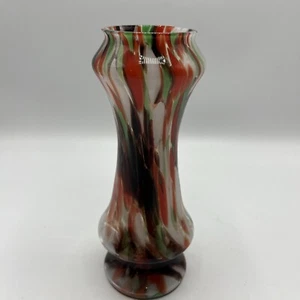 VTG Small MCM Vibrant Retro Red White Green Confetti Spatter Glass Bud Vase 8” - Picture 1 of 6
