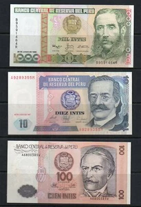 PERU BANKNOTES:   1000 INTIS  MIXED LOT LOOKS UNC #BN780 - Picture 1 of 2