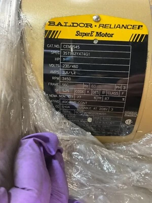 NEW BALDOR CEM3545- 1HP, 3450RPM, 230/460V, 3PH, TEFC, 56C FRAME MOTOR - Image 1 of 4