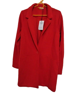 Small JACQUELINE De YONG fiery red ribbed  JDYFRILLA  L/S JACKET 31 inches long - Image 1 of 4