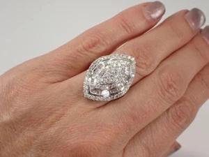 2CT Round Cut Real Moissanite Cluster Engagement Ring 14K White Gold Plated - Picture 1 of 6