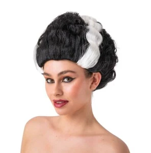 Damen BRAUT OF FRANKIE wunderschöne Perücke schwarz weiß Vamp Vixen Halloween Deluxe - Bild 1 von 2