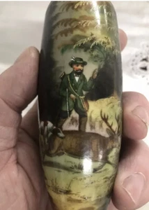 Antiguo cuenco de pipa de porcelana pintado a mano con escena de caza de ciervos alemán - Imagen 1 de 8