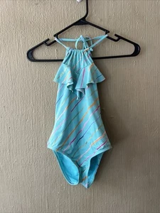 Hobie Girls ruffle One Piece halter Swimsuit Size 8 high neck lined - Picture 1 of 8