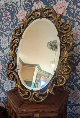 Espejo de mesa vintage rococó barroco dorado de mediados de siglo biselado glamoroso  Foto 1 de 4