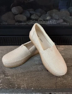 Toms Valencia Natur Metallic Leinen Damen Plateau Espadrilles Größe 8,5 Neu mit Etikett - Bild 1 von 4