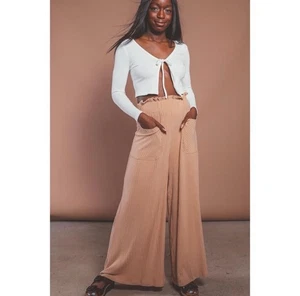 Free People Movement Medium Blissed Out Wide Leg Pants Ribbed Boho Beach Y17 - Picture 1 of 7