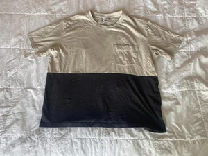 Zara Shirt Mens XL Beige Black Colorblock Short Sleeve Pocket Tee Casual Cotton - Picture 1 of 8