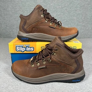 Skechers Meroe Pikeman Boots Men Size 12 Brown Waterproof Leather Slip-Ins Ankle - Picture 1 of 8