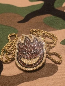 SPITFIRE Skateboard Co. Full AAA CZ Zircon Pendant 30" Metal Rope Chain C: Gold - Picture 1 of 6