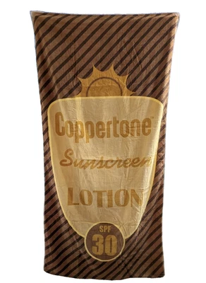 Coppertone Sunscreen Lotion SPF 30"x60" Beach Towel Retro Brown Striped Sunblock - Image 1 of 4