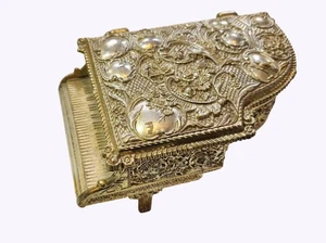 Vtg Gold Plastic Grand Piano Trinket Box w Hinged Lid & Removable Red Divider - Picture 1 of 8