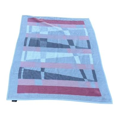 Vintage Cannon Ibena Throw Blanket Reversible Geometric Pink Gray 52x74 Modern - Image 1 of 3