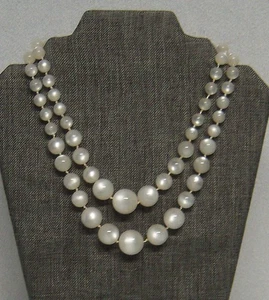 Designer Richelieu 1950's Moonglow Lucite Chunky Bead Necklace Double Strand 16" - Picture 1 of 6