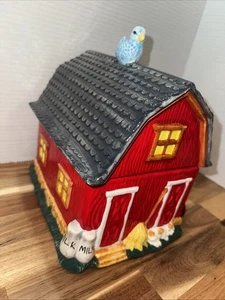 Rote Scheune Keksdose Blau Vogel Landhaus Bauernhaus Kanister Landhaus Kern Rustikal - Bild 1 von 14