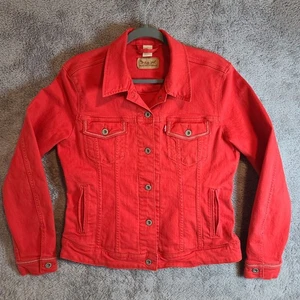 Levis Denim Jean Jacket Womens Large Red Trucker Western Stitching Stretch - Picture 1 of 17