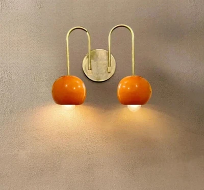 2 Light Mid-Century-Modern Wall Fixture Light Brass Wall Sconce Christmas Gift - Image 1 of 4