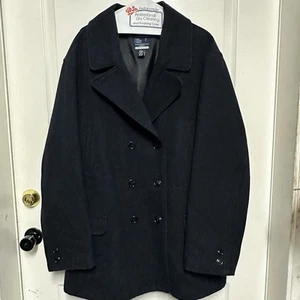 Polo Jeans Co Ralph Lauren Vintage Pea Coat Mens Size XL Wool Blend Black - Picture 1 of 8