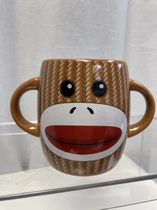 Galerie Sock Monkey Double Handle Coffee Tea Cocoa Mug Cup, 2 Sided - Picture 1 of 6