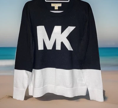 Suéter de mistura de algodão preto/branco logotipo Michael Kors novo com etiquetas, tamanho M; Ret.$ 98,00 - Imagem 1 de 4