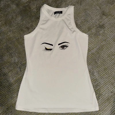 Chic Me Women's White Cute Winking Eye Sexy Flirty Pretty Eyes Tank Top, Size XL - Image 1 of 4