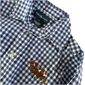Ralph Lauren Boy's Navy Blue Gingham Check Long Sleeve Shirt Size 5 Three Pony - Picture 1 of 5