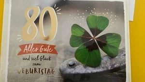 Grußkarte 80. Geburtstag Kleeblatt – Alles Gute und viel Glück – Neu - Bild 1 von 3