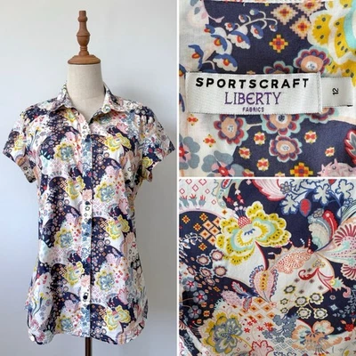 Sportscraft Liberty Shirt Size 12 Floral Paisley Short Sleeve 100% Cotton - image 1 of 4