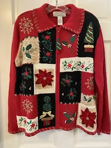 Vintage Carly St. Claire Christmas Zip Up Cardigan Sweater M Women - Picture 1 of 4