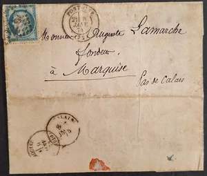RARE 1874 France Folded letter ties 25c stamp w 2974 Pontoise cds to Marquise - Bild 1 von 4