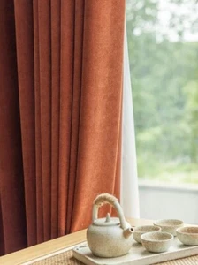 Caramel Velvet Curtains Chenille Light Luxury Retro Living Room Blackout Velvet - Picture 1 of 27