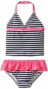 Osh Kosh Baby Girl Swimsuit - Striped Pink Ruffles Tankini 12 18 Mos NWT