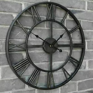 60CM Large Outdoor Garden Wall Clock Big Roman Numerals Giant Open Face Metal - Picture 1 of 11