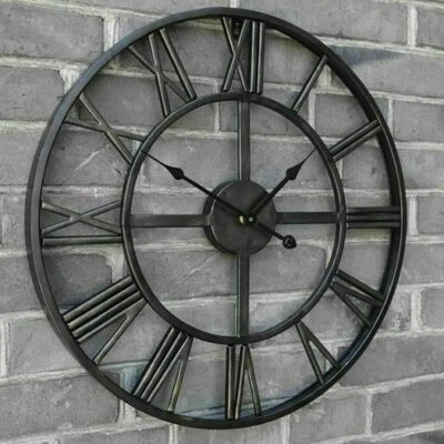 60CM Large Outdoor Garden Wall Clock Big Roman Numerals Giant Open Face Metal